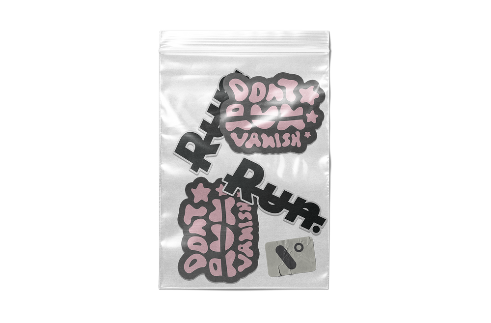 Transparent zip lock bag with Vusi Studios stickers