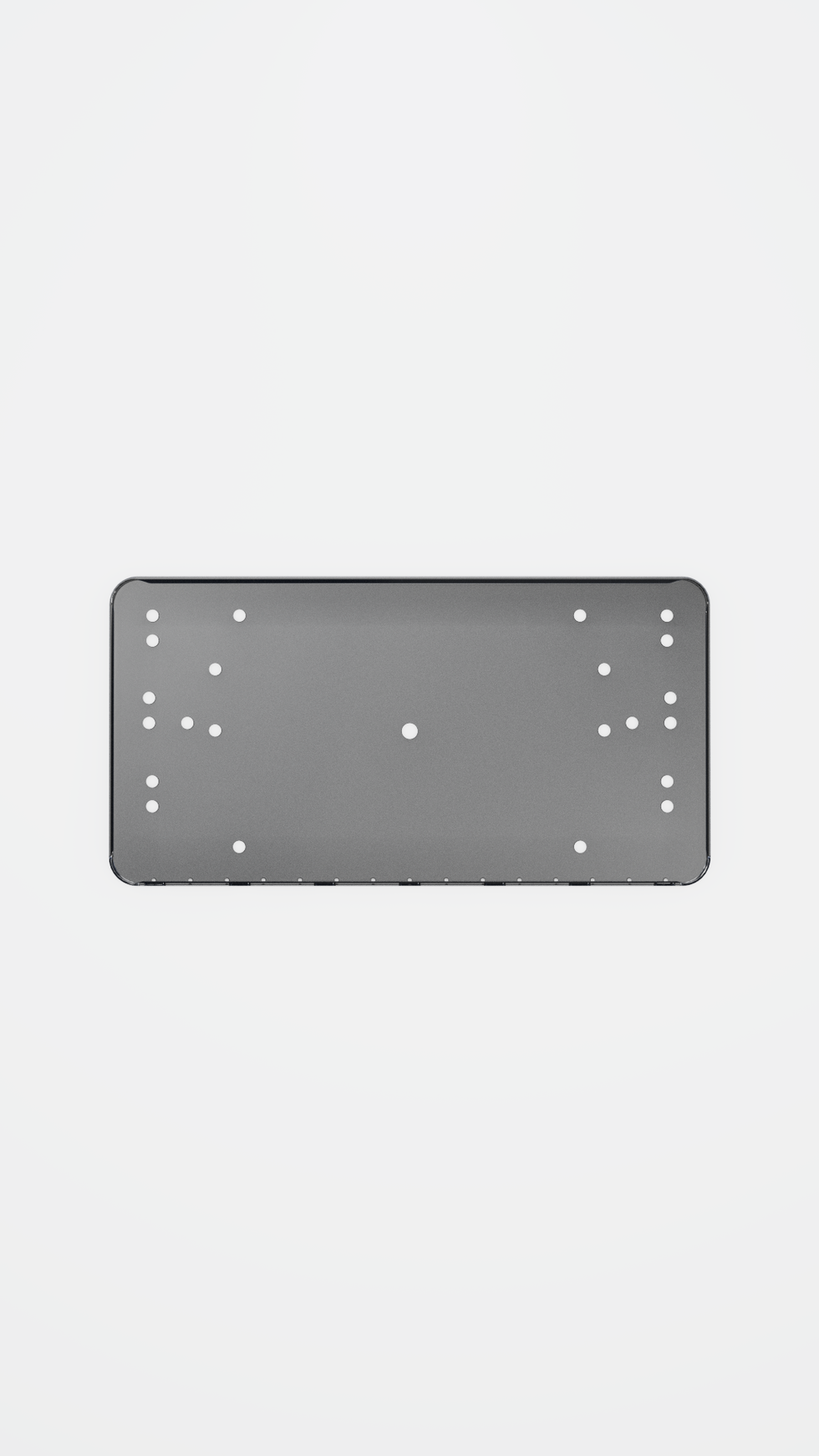 Front view of Vusi Studios Vanish Plate bracket showing multiple mounting attachment points.
